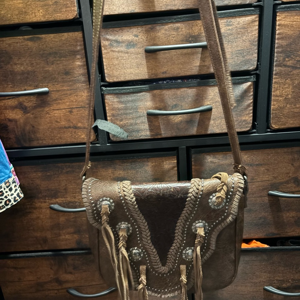 Brown Leather Fringe Crossbody Bag
